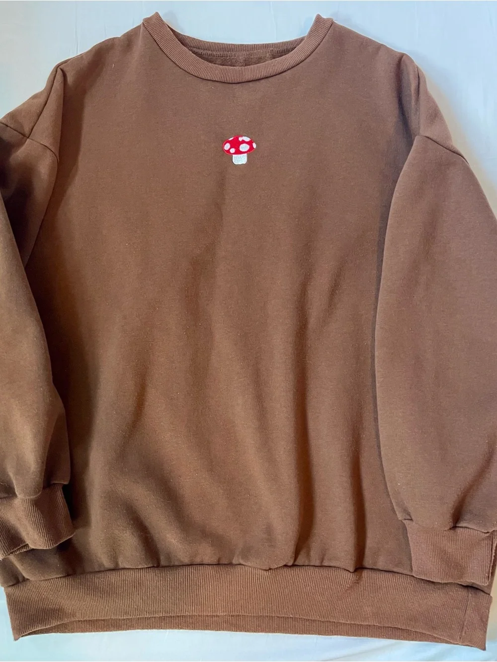 Brown Mushroom Embroidered Crewneck Sweater - Men